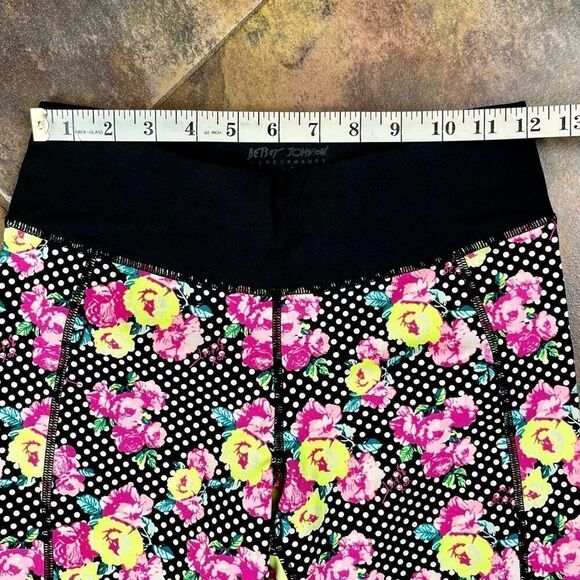 Betsey Johnson Performance Floral Rose Polka Dot Leggings Small - Picture 2 of 10